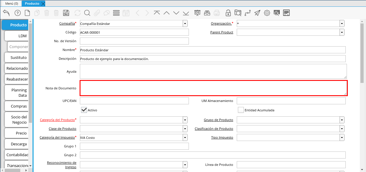 Document Note Field