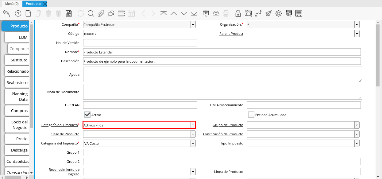 Product Category Field