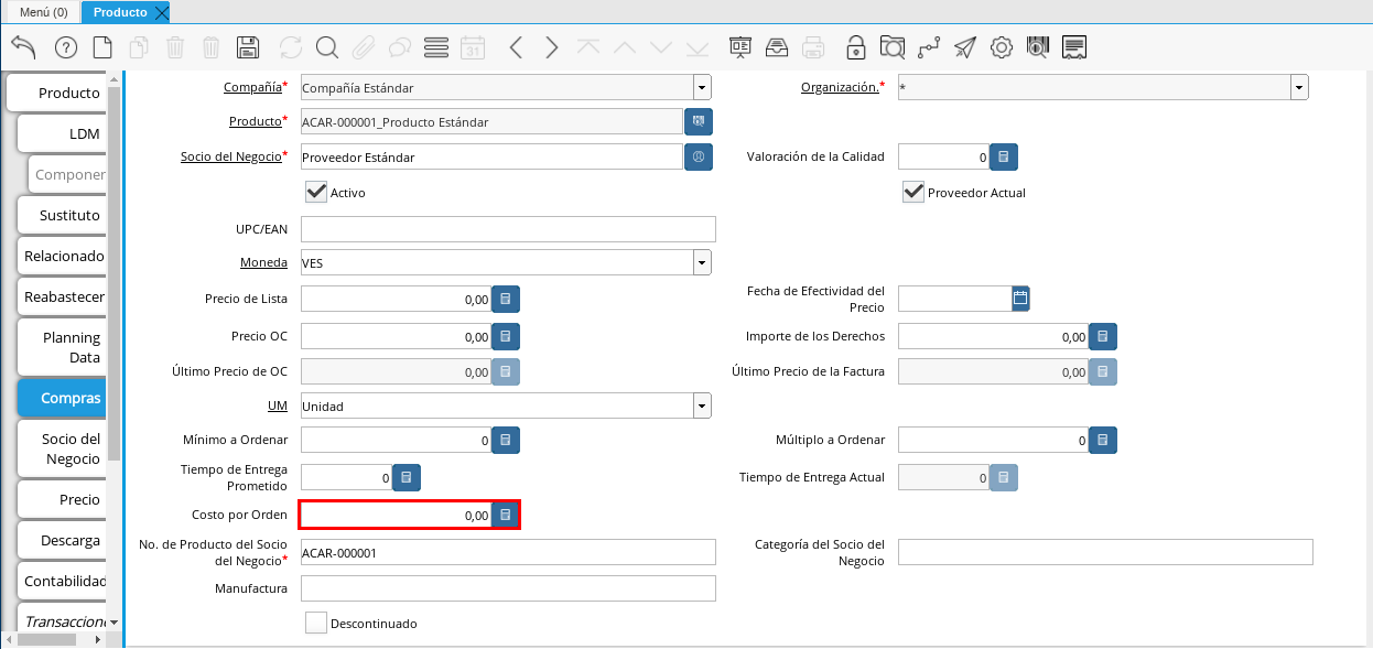 Cost per Order Field