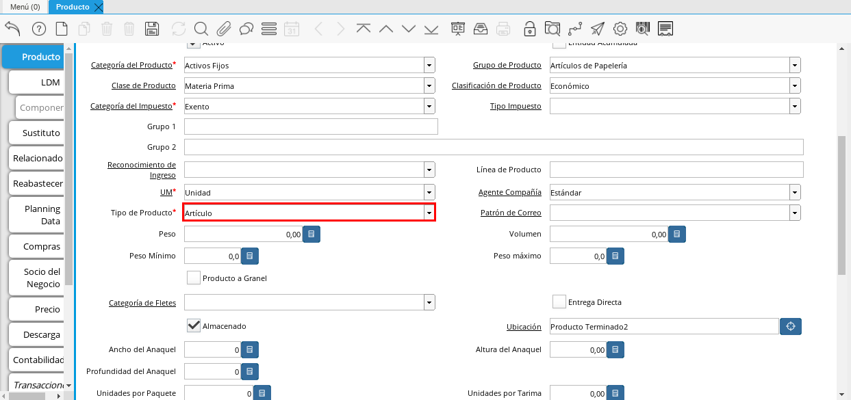 Product Type Field